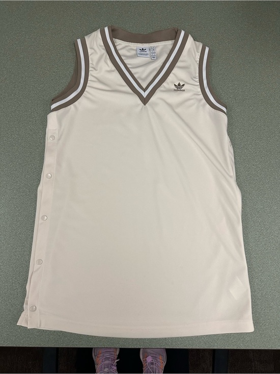 adidas Dresses & Skirts - Adidas Cream Sleeveless V-Neck Tank with Brown Trim (with snap sides)